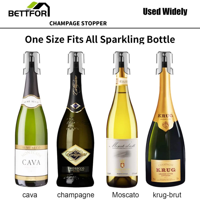 BETTFOR Champagne Stoppers with Stainless Steel Champagne Saver with Food Grade Silicone Leak proof Keep Fresh Suitable for Champagne  Cava  Prosecco and Sparkling (Silver  2 Pack) - Image 4